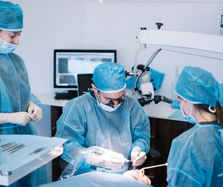 an oral surgeon performing dental implant surgery