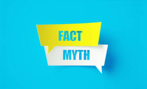 Fact vs myth on blue background